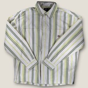 Dickies Button Down Shirt Men's Large Striped Yellow Green Cotton Work L/S